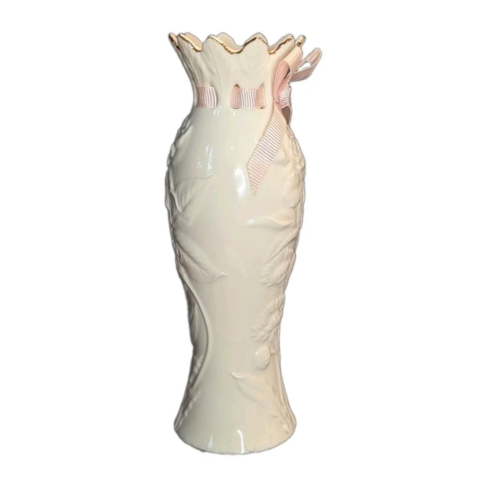 Lenox Vase Rose Bud Pink Ribbon 8